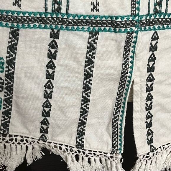 Madewell Cream And Navy Boho Embroidered Relaxed Tank With Fringe M - Picture 5 of 7